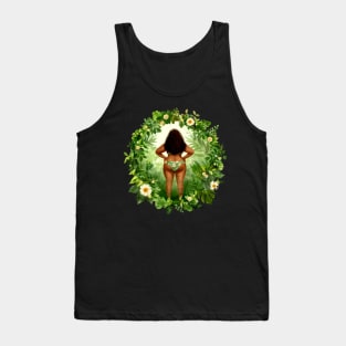 Black Woman Power Body Positive Flower Leave Green Tank Top